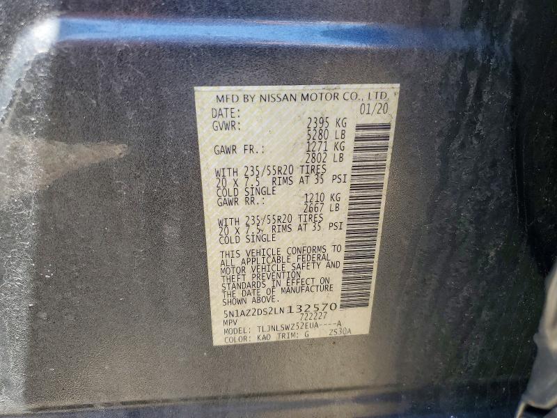 57743806 :رقم المزاد ، 5N1AZ2DS2LN132570 vin ، 2020 Nissan Murano مزاد بيع