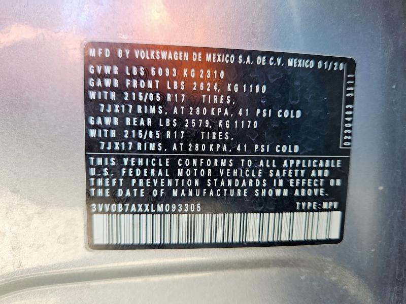Продаж на аукціоні авто 2020 Volkswagen Tiguan, vin: 3VV0B7AXXLM093305, номер лоту: 58051486
