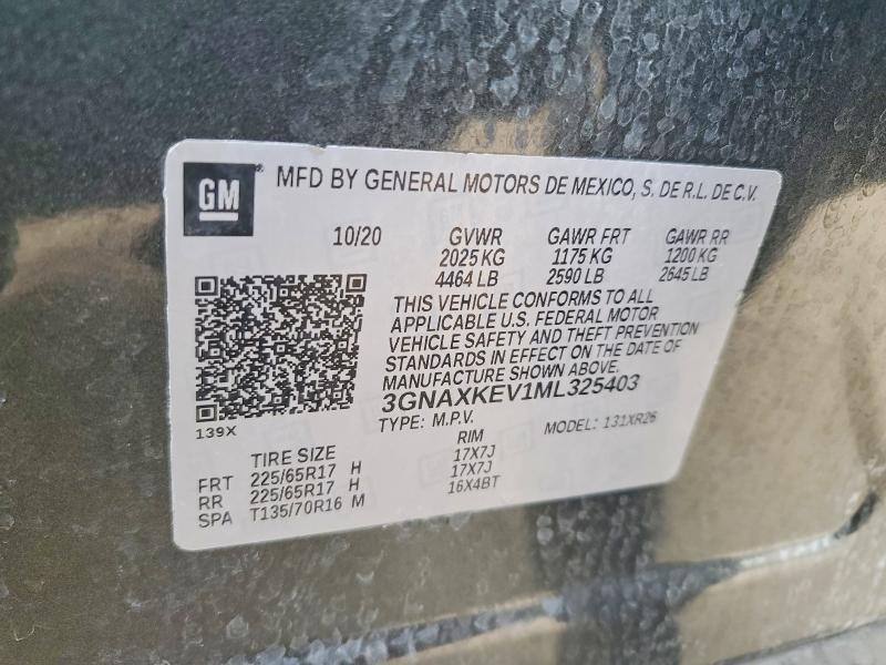 Продаж на аукціоні авто 2021 Chevrolet Equinox, vin: 3GNAXKEV1ML325403, номер лоту: 56152966