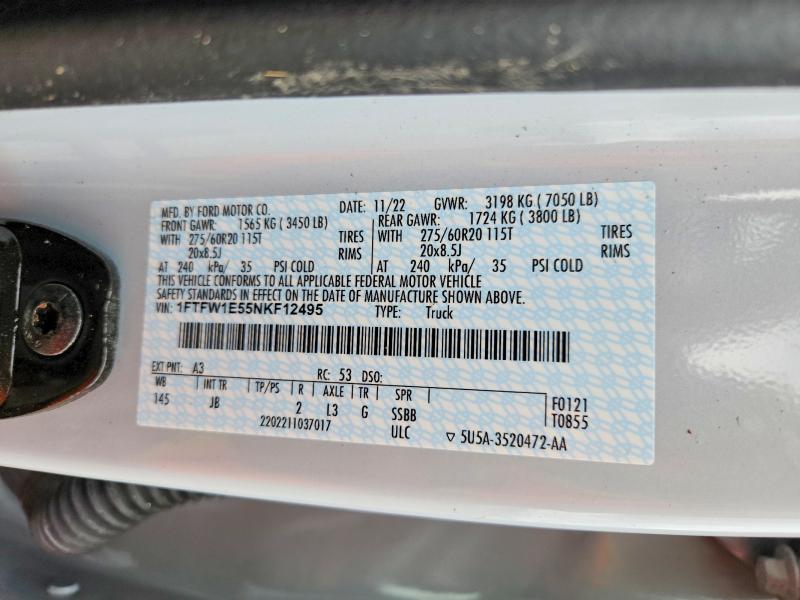 Продажа на аукционе авто 2022 Ford F150, vin: 1FTFW1E55NKF12495, номер лота: 58229606