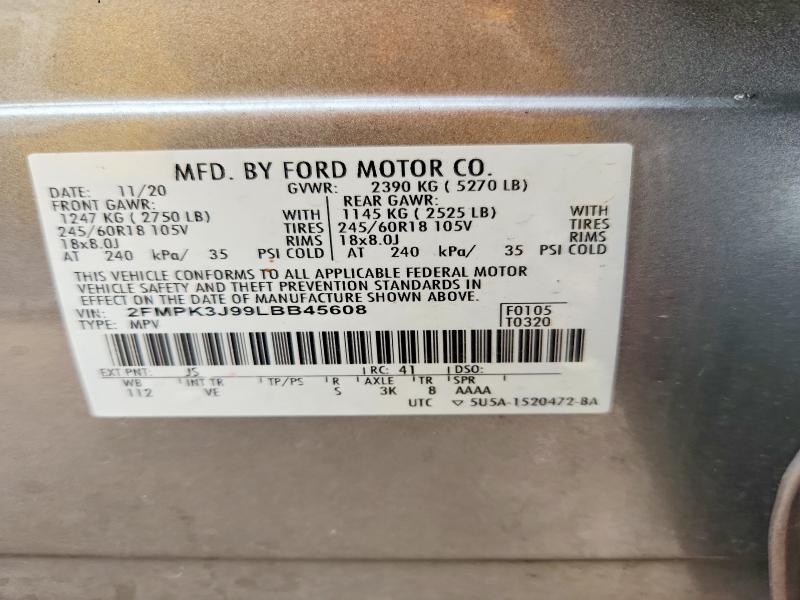 57009256 :رقم المزاد ، 2FMPK3J99LBB45608 vin ، 2020 Ford Edge مزاد بيع