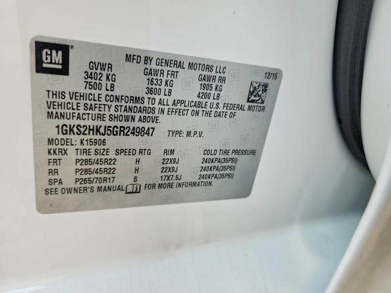 2016 Gmc Yukon Xl მანქანა იყიდება აუქციონზე, vin: 1GKS2HKJ5GR249847, აუქციონის ნომერი: 56791066