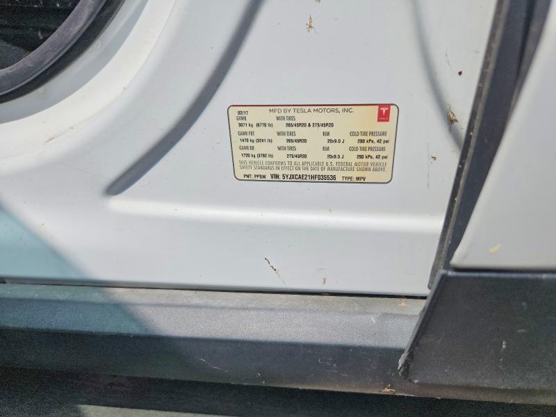 55582066 :رقم المزاد ، 5YJXCAE21HF035536 vin ، 2017 Tesla Model X مزاد بيع