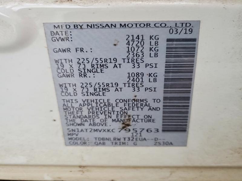Продажа на аукционе авто 2019 Nissan Rogue, vin: 5N1AT2MVXKC795763, номер лота: 57925756