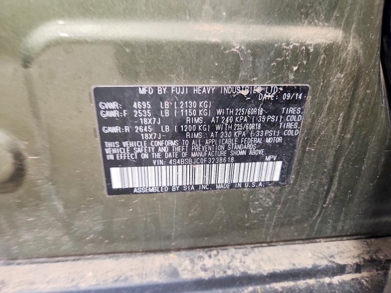 2015 Subaru Outback მანქანა იყიდება აუქციონზე, vin: 4S4BSBJC0F3238618, აუქციონის ნომერი: 55439626