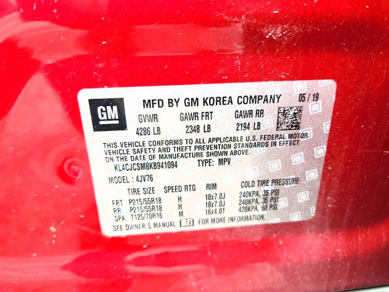 55611956 :رقم المزاد ، KL4CJCSM8KB941094 vin ، 2019 Buick Encore مزاد بيع