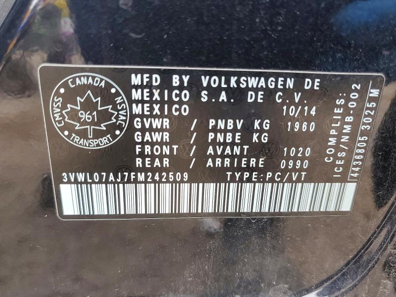 Aukcja sprzedaży 2015 Volkswagen Jetta, vin: 3VWL07AJ7FM242509, numer aukcji: 58561566