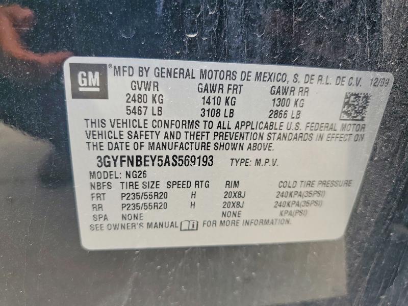 54843046 :رقم المزاد ، 3GYFNBEY5AS569193 vin ، 2010 Cadillac Srx مزاد بيع