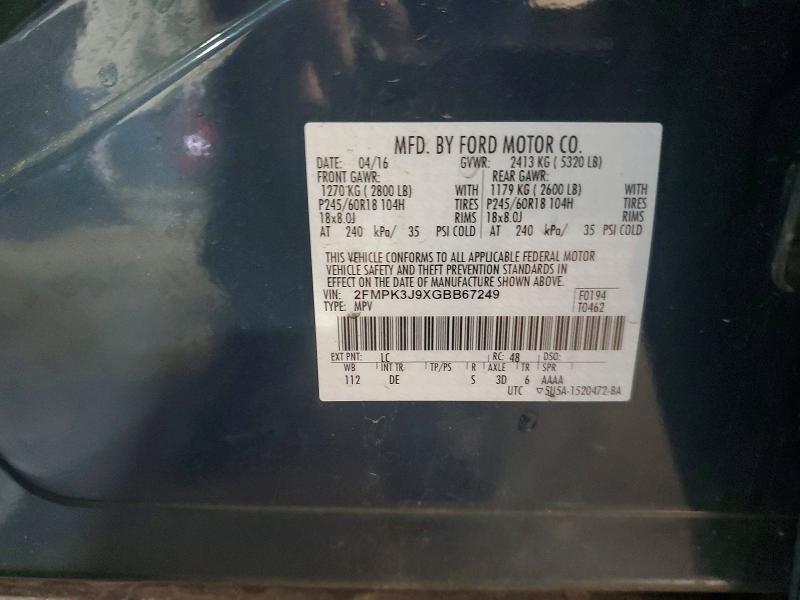 2016 Ford Edge მანქანა იყიდება აუქციონზე, vin: 2FMPK3J9XGBB67249, აუქციონის ნომერი: 56598546