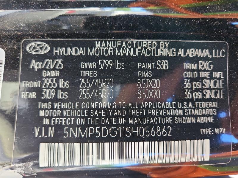55944356 :رقم المزاد ، 5NMP5DG11SH056862 vin ، 2025 Hyundai Santa Fe مزاد بيع