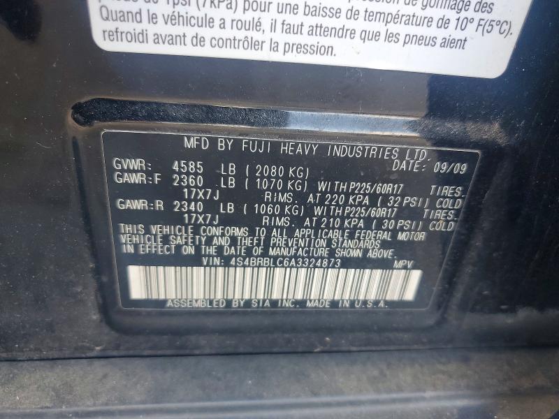 2010 Subaru Outback მანქანა იყიდება აუქციონზე, vin: 4S4BRBLC6A3324873, აუქციონის ნომერი: 55530046