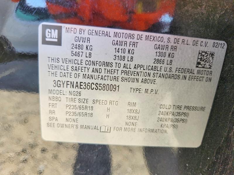 57889456 :رقم المزاد ، 3GYFNAE36CS580091 vin ، 2012 Cadillac Srx مزاد بيع
