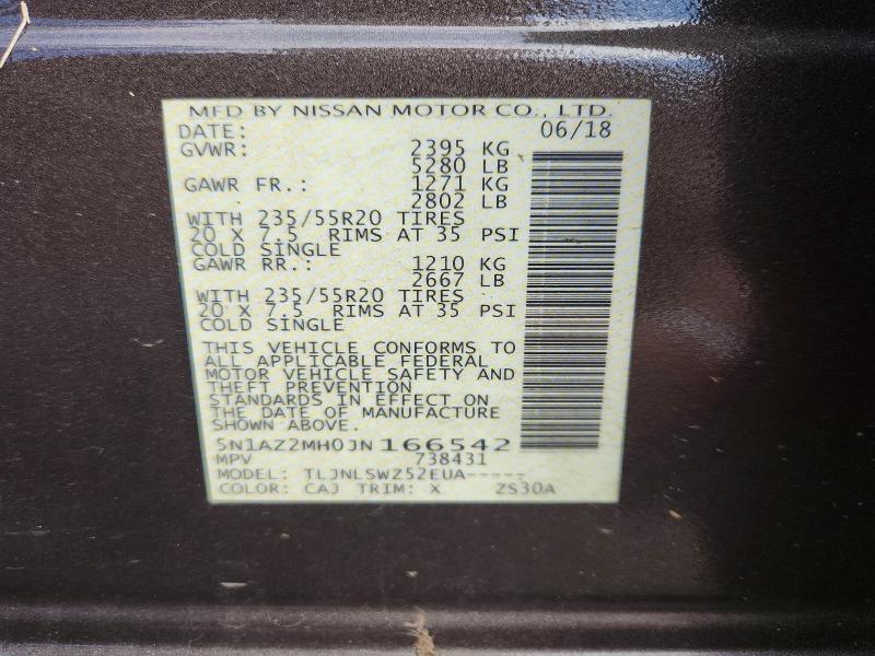 Продажа на аукционе авто 2018 Nissan Murano, vin: 5N1AZ2MH0JN166542, номер лота: 56053346