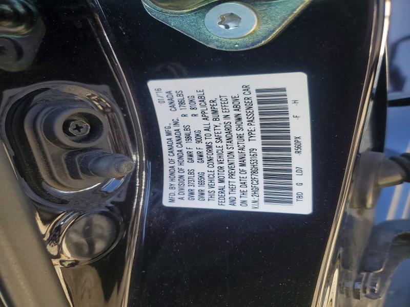 Auction sale of the 2016 Honda Civic, vin: 2HGFC2F78GH531679, lot number: 55632066