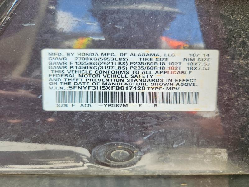 Aukcja sprzedaży 2015 Honda Pilot, vin: 5FNYF3H5XFB017420, numer aukcji: 56860946