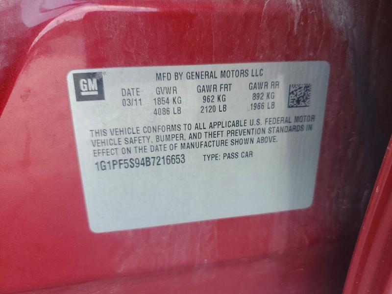 2011 Chevrolet Cruze მანქანა იყიდება აუქციონზე, vin: 1G1PF5S94B7216653, აუქციონის ნომერი: 59144146