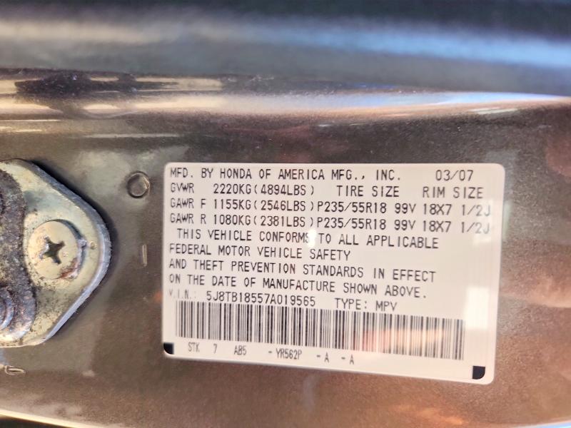 55836246 :رقم المزاد ، 5J8TB18557A019565 vin ، 2007 Acura Rdx مزاد بيع