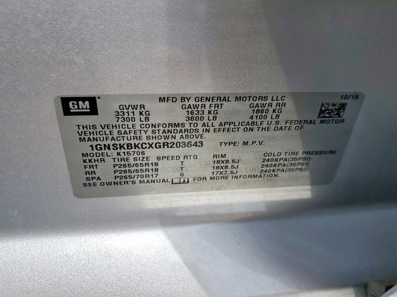 Продаж на аукціоні авто 2016 Chevrolet Tahoe, vin: 1GNSKBKCXGR203643, номер лоту: 57362496