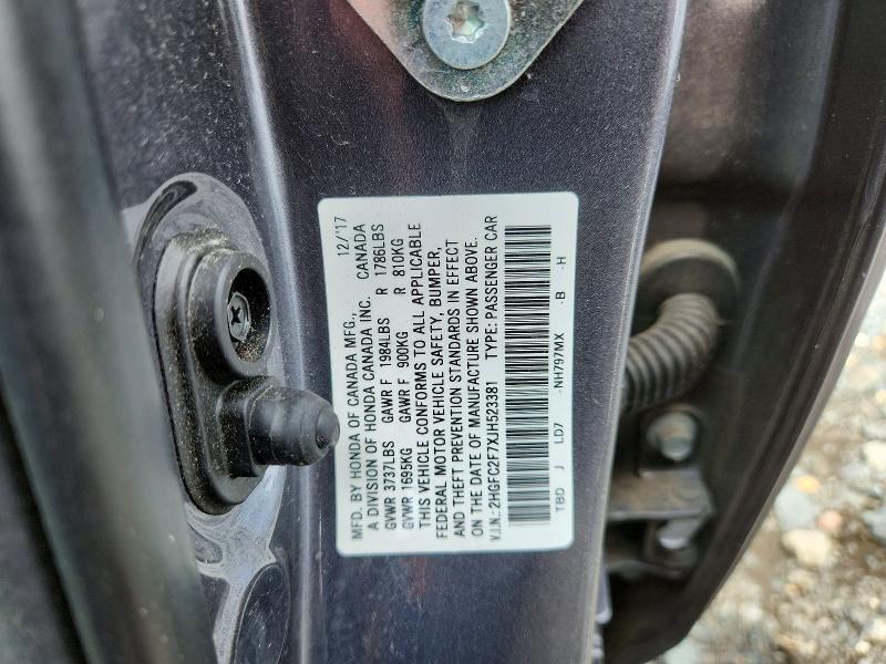 Aukcja sprzedaży 2018 Honda Civic, vin: 2HGFC2F7XJH523381, numer aukcji: 58505516