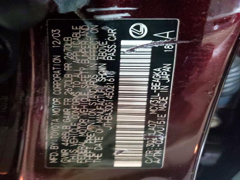 2004 Lexus Es მანქანა იყიდება აუქციონზე, vin: JTHBA30G145021614, აუქციონის ნომერი: 57076286