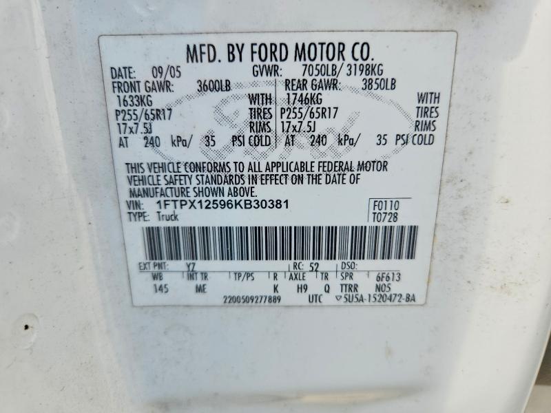 56051806 :رقم المزاد ، 1FTPX12596KB30381 vin ، 2006 Ford F150 مزاد بيع