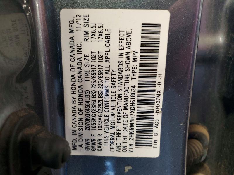 59142876 :رقم المزاد ، 2HKRM4H7XDH618634 vin ، 2013 Honda Cr-v مزاد بيع