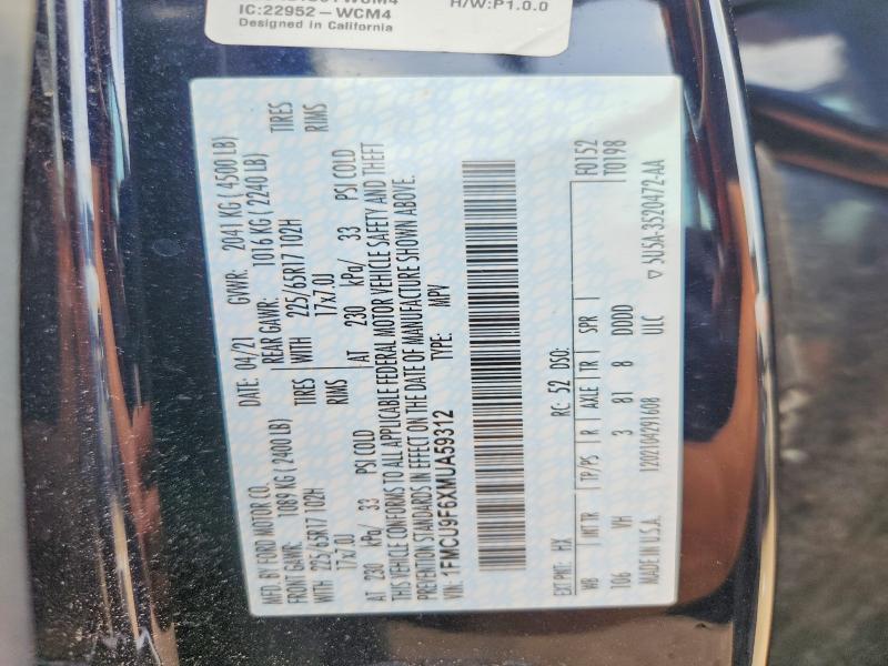 Продажа на аукционе авто 2021 Ford Escape, vin: 1FMCU9F6XMUA59312, номер лота: 57555786