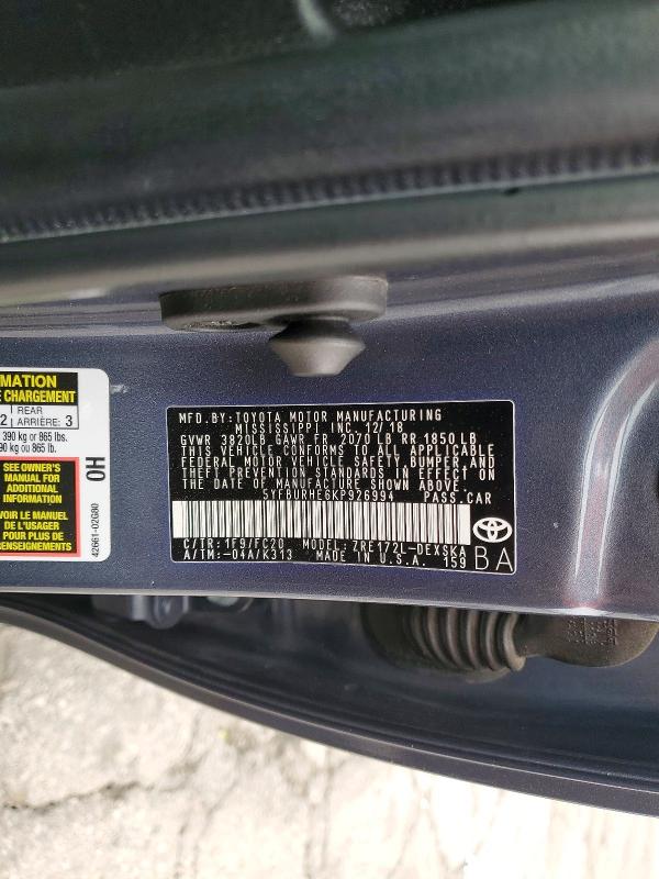 Продажа на аукционе авто 2019 Toyota Corolla, vin: 5YFBURHE6KP926994, номер лота: 58255686