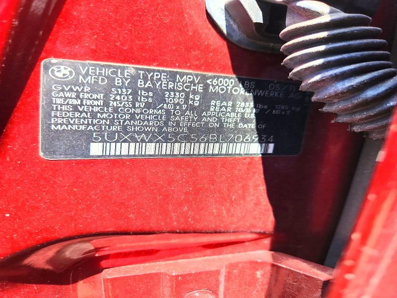 2011 Bmw X3 მანქანა იყიდება აუქციონზე, vin: 5UXWX5C56BL706934, აუქციონის ნომერი: 56313626