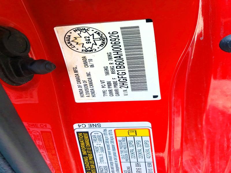 Auction sale of the 2010 Honda Civic, vin: 2HGFG1B60AH006926, lot number: 55360416