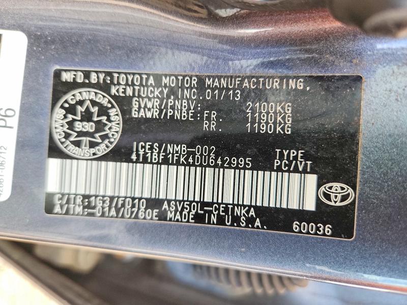 Aukcja sprzedaży 2013 Toyota Camry, vin: 4T1BF1FK4DU642995, numer aukcji: 56327406