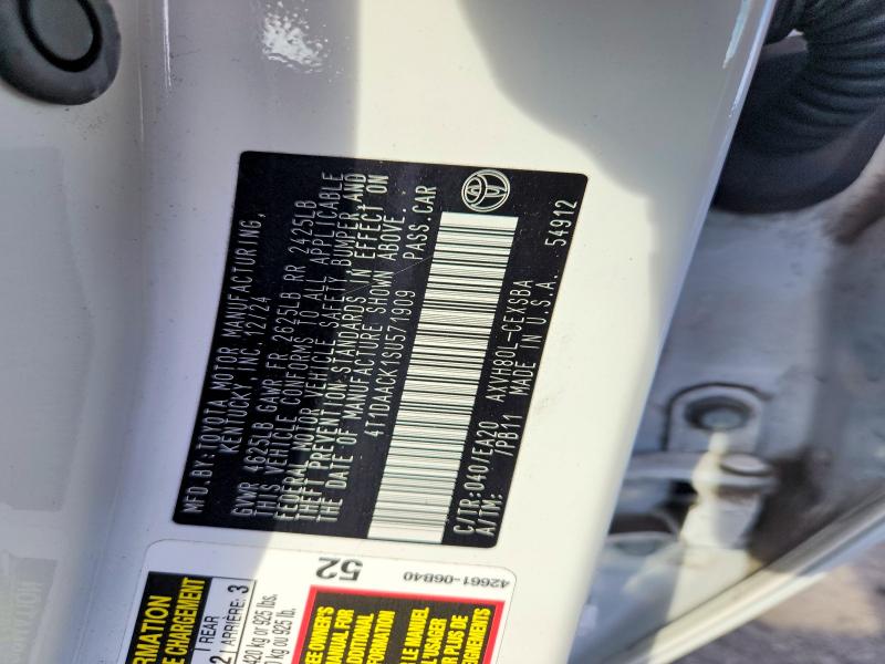 57903876 :رقم المزاد ، 4T1DAACK1SU571909 vin ، 2025 Toyota Camry مزاد بيع