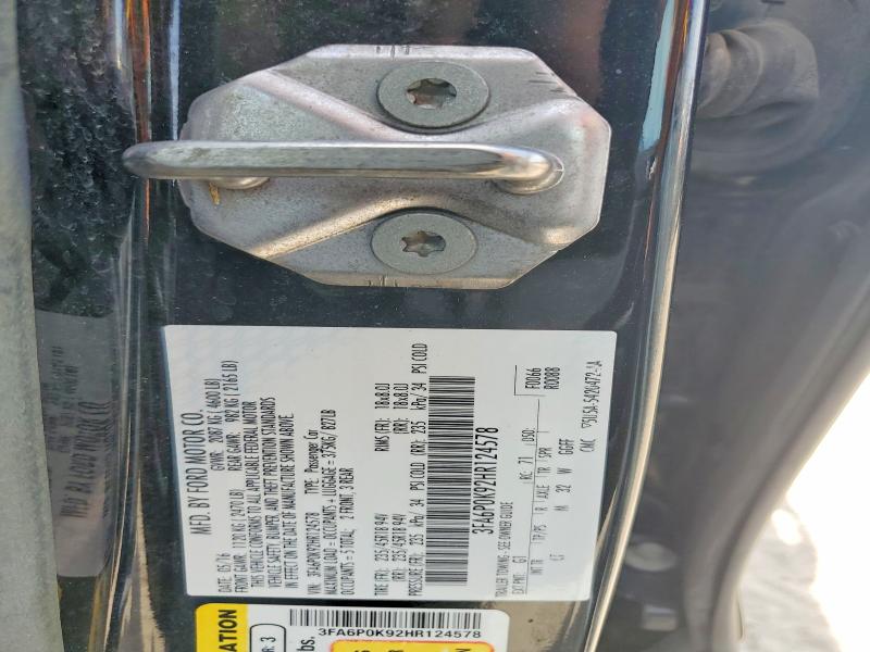56333976 :رقم المزاد ، 3FA6P0K92HR124578 vin ، 2017 Ford Fusion مزاد بيع