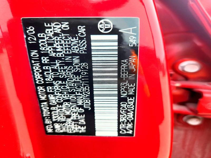56808126 :رقم المزاد ، JTDBT923571119128 vin ، 2007 Toyota Yaris مزاد بيع