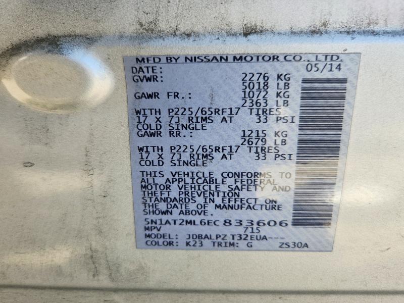Aukcja sprzedaży 2014 Nissan Rogue, vin: 5N1AT2ML6EC833606, numer aukcji: 59190016