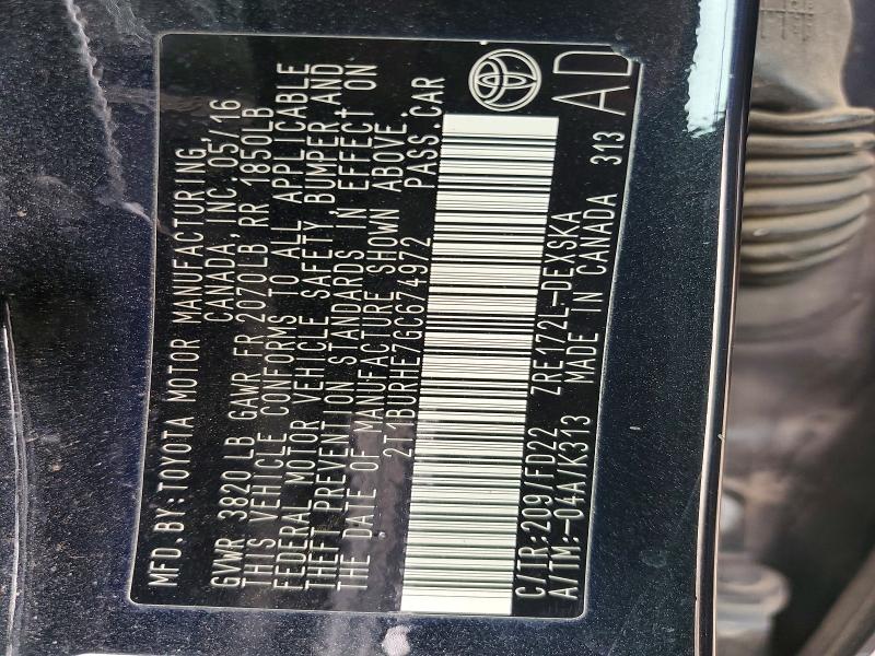 58245466 :رقم المزاد ، 2T1BURHE7GC674972 vin ، 2016 Toyota Corolla مزاد بيع