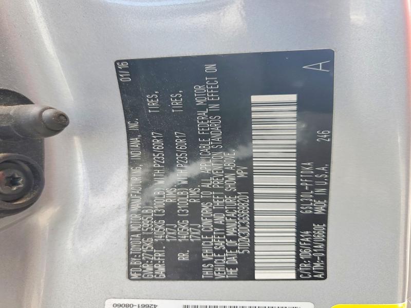 Aukcja sprzedaży 2016 Toyota Sienna, vin: 5TDZK3DC3GS698201, numer aukcji: 58797756