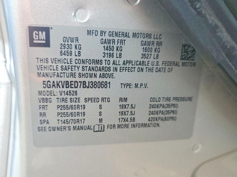 2011 Buick Enclave მანქანა იყიდება აუქციონზე, vin: 5GAKVBED7BJ380681, აუქციონის ნომერი: 56578596