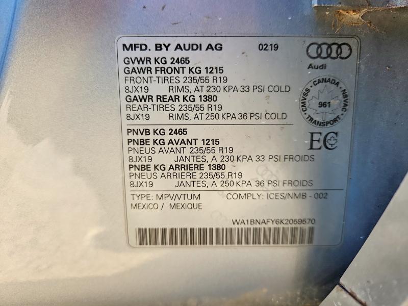 Продажа на аукционе авто 2019 Audi Q5, vin: WA1BNAFY6K2059570, номер лота: 56992596