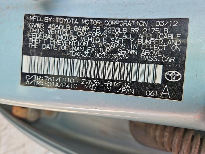 Aukcja sprzedaży 2012 Toyota Prius Plug-in Hybrid, vin: JTDKN3DP8C3009339, numer aukcji: 59291276