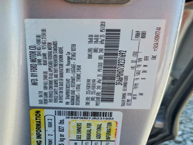 Продажа на аукционе авто 2018 Ford Fusion, vin: 3FA6P0HD7JR231692, номер лота: 57255426