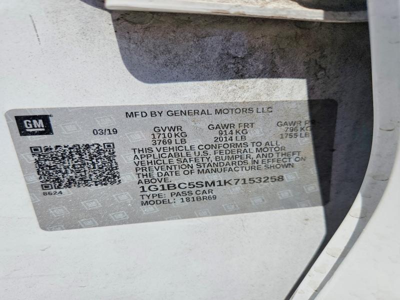 58450846 :رقم المزاد ، 1G1BC5SM1K7153258 vin ، 2019 Chevrolet Cruze مزاد بيع