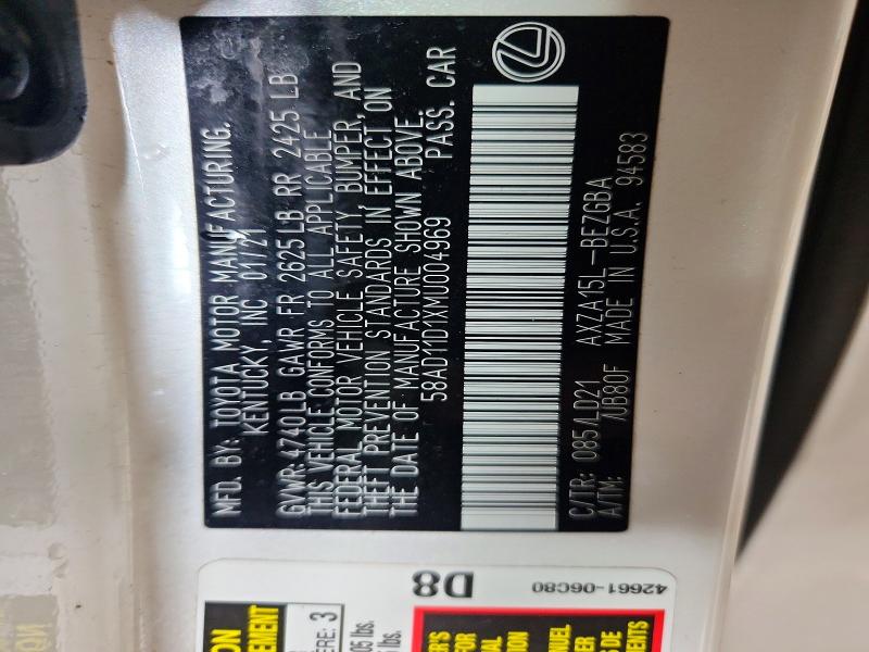 58489126 :رقم المزاد ، 58AD11D1XMU004969 vin ، 2021 Lexus Es 250 مزاد بيع