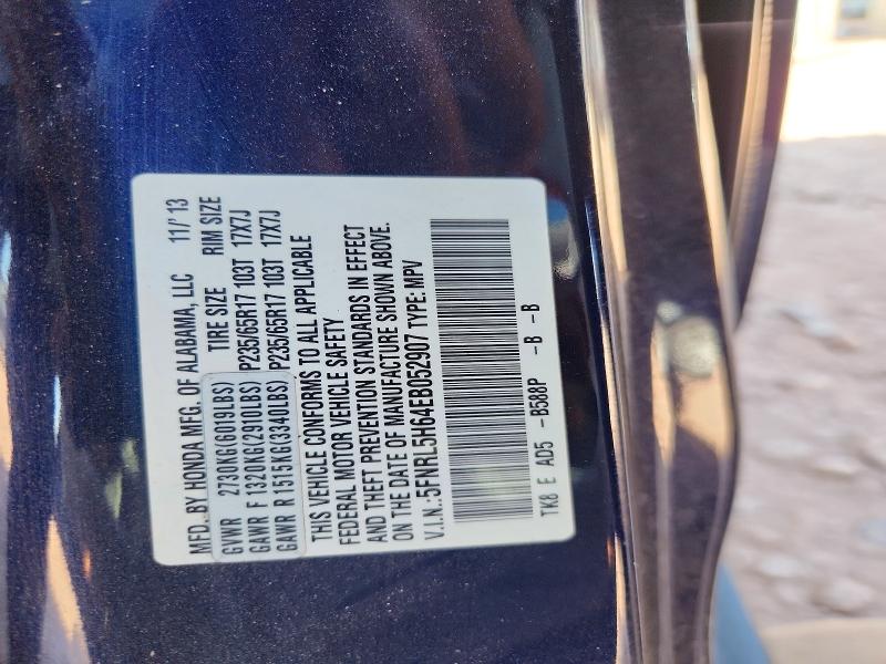 57039976 :رقم المزاد ، 5FNRL5H64EB052907 vin ، 2014 Honda Odyssey مزاد بيع