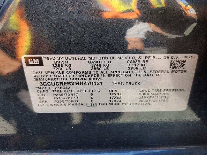 57951166 :رقم المزاد ، 3GCUCRERXHG479121 vin ، 2017 Chevrolet Silverado مزاد بيع