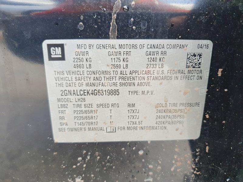 Aukcja sprzedaży 2016 Chevrolet Equinox, vin: 2GNALCEK4G6319885, numer aukcji: 58490216