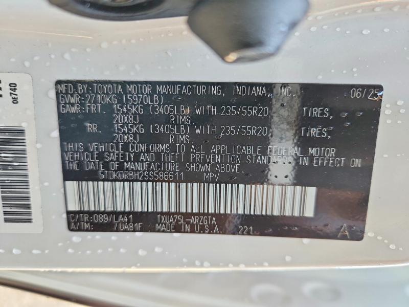 Aukcja sprzedaży 2025 Toyota Highlander, vin: 5TDKDRBH2SS586611, numer aukcji: 55146816