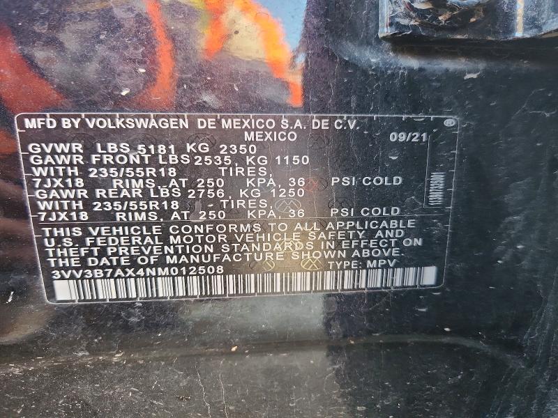 Aukcja sprzedaży 2022 Volkswagen Tiguan, vin: 3VV3B7AX4NM012508, numer aukcji: 57303306