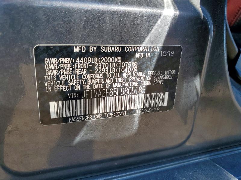 Продажа на аукционе авто 2020 Subaru Wrx, vin: JF1VA2E65L9805185, номер лота: 55950736