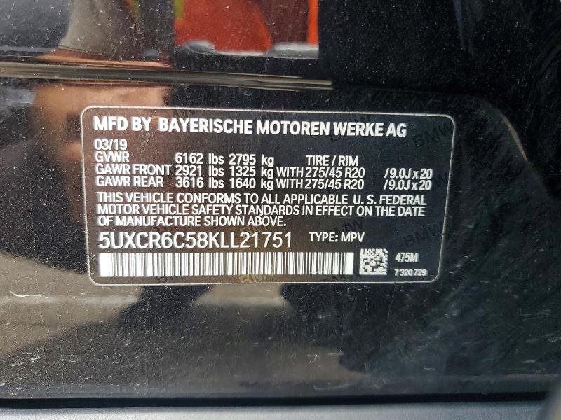 58418386 :رقم المزاد ، 5UXCR6C58KLL21751 vin ، 2019 Bmw X5 مزاد بيع